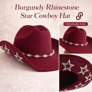 Burgundy Western Cowboy Hat with Crystal Chain & Rhinestone Stars